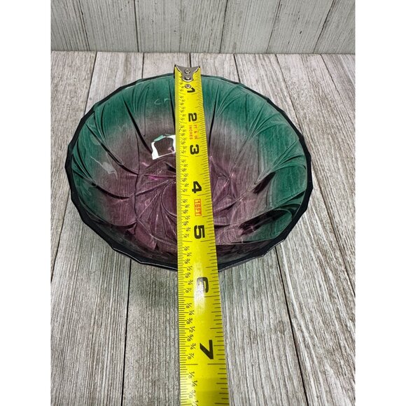 Vtg Anthropologie Glass Salad Fruit Bowl Purple Green Ribbed Set of 2 5.5" DIA - Picture 6 of 9